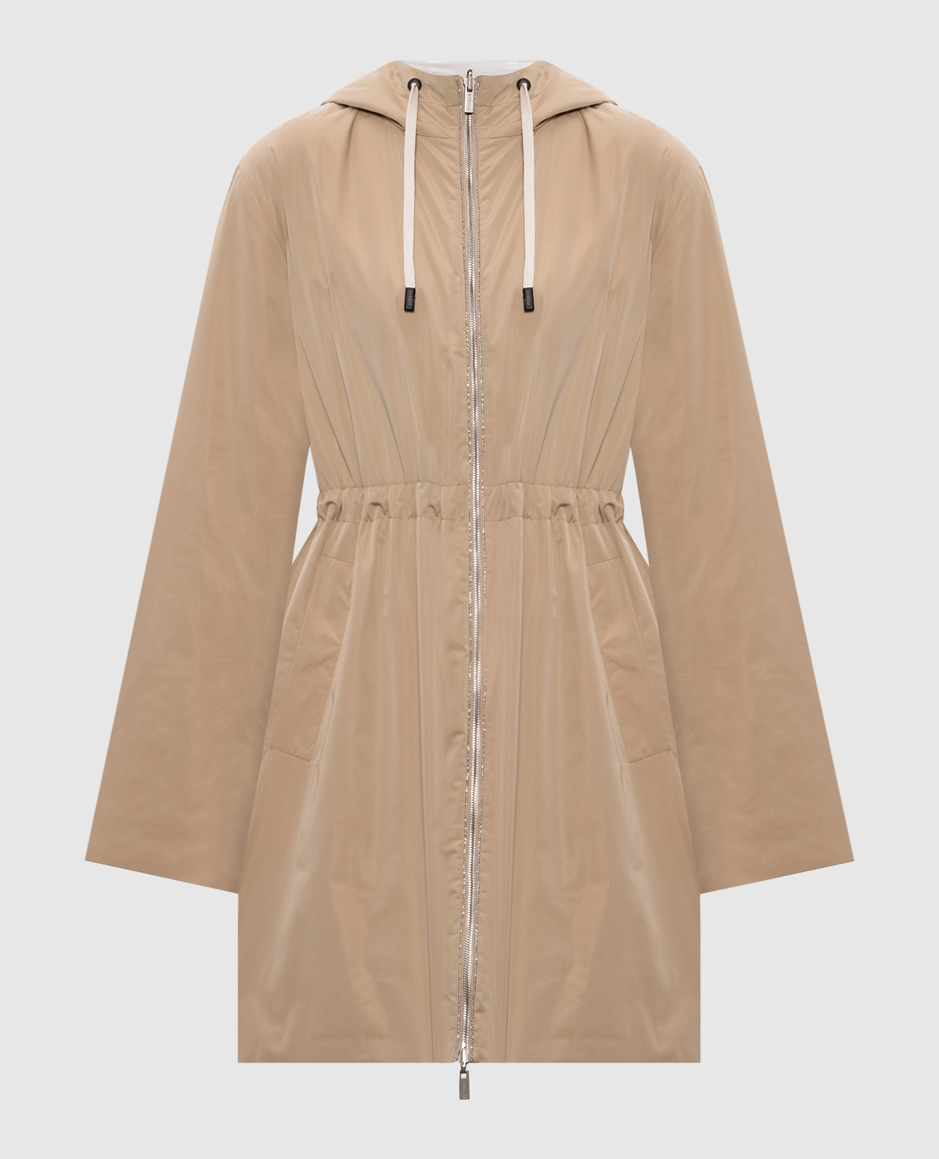 

Beige elongated reversible jacket with monil chain Peserico