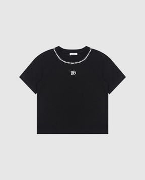 Dolce&Gabbana Children's black t-shirt with a logo with crystals L5JTKTG7K5Q812+