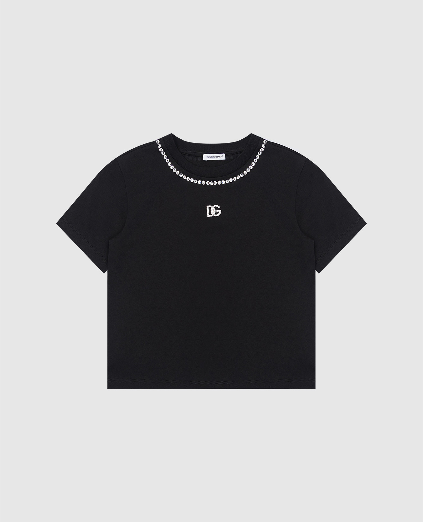 Children's black t-shirt with a logo with crystals dolce&gabbana
