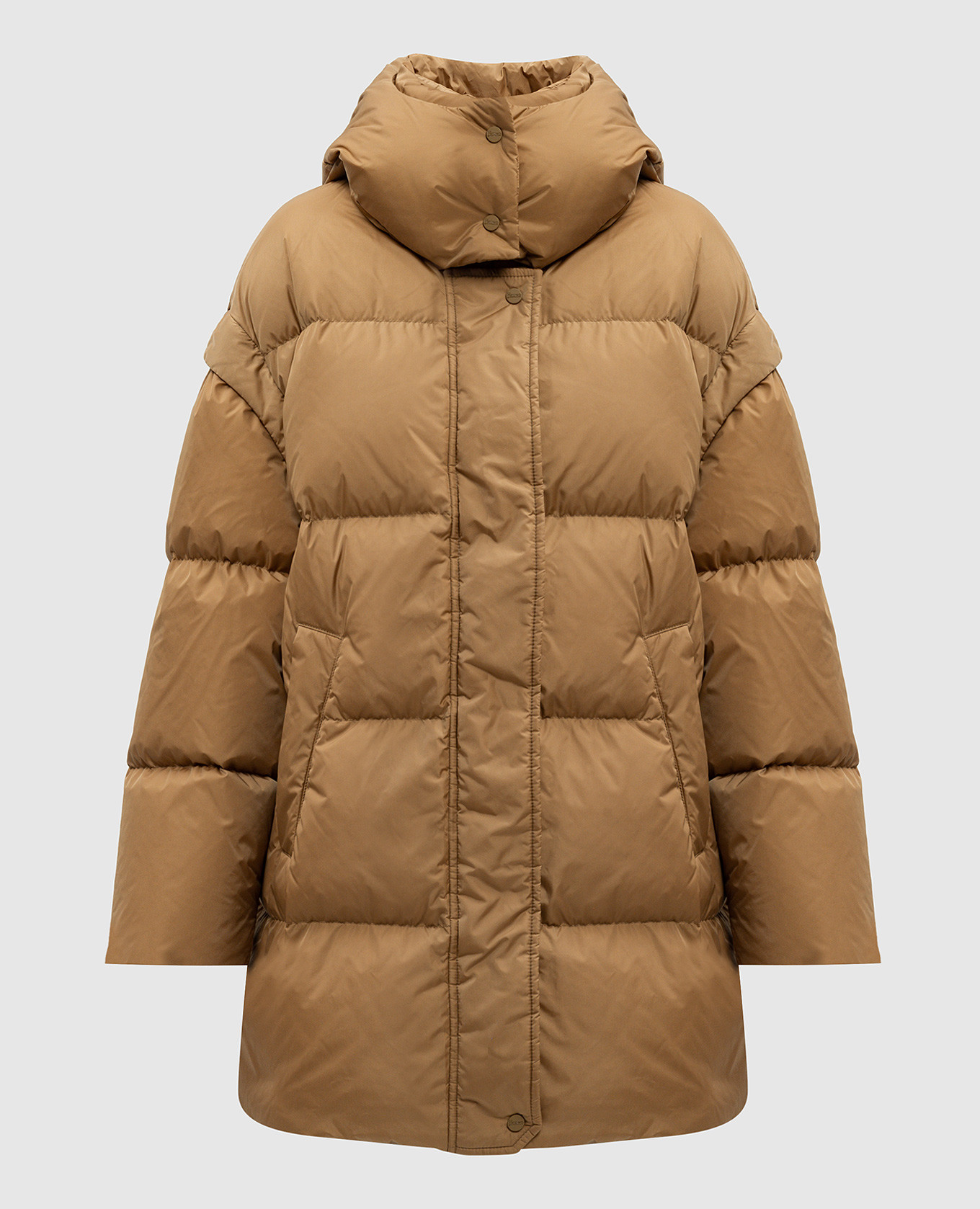 Brown down jacket with metallic logo herno