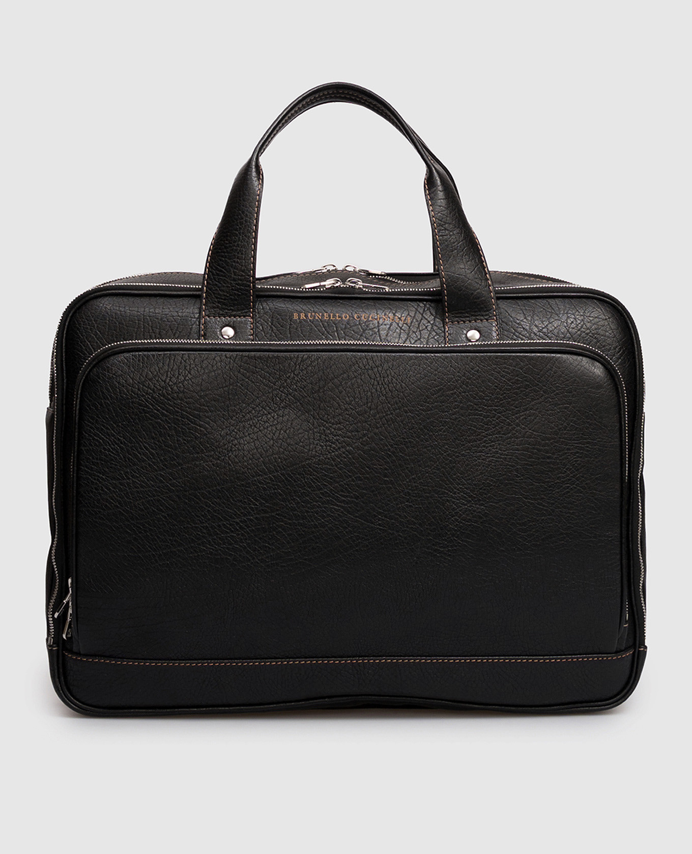 

Black leather briefcase with logo Brunello Cucinelli