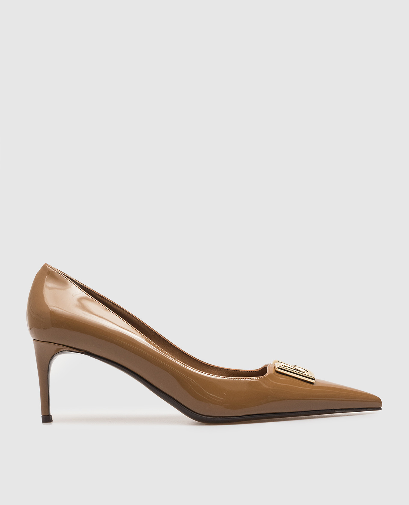 

Brown leather high-gloss pumps with textured DG logo Dolce&Gabbana