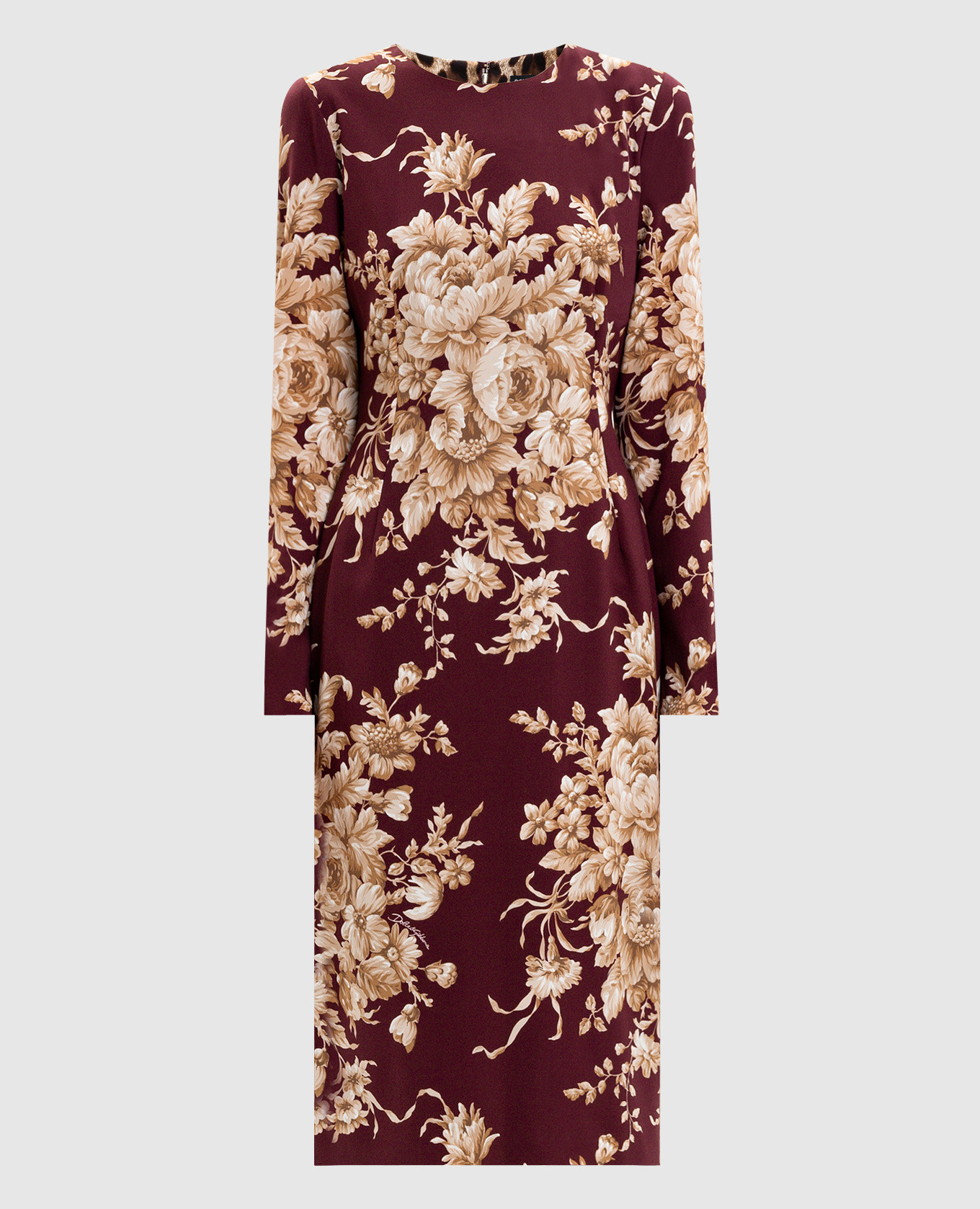 Burgundy silk dress with floral print Dolce&Gabbana