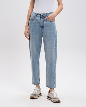 Brunello Cucinelli Blue mom jeans with leather logo patch MA095P5319