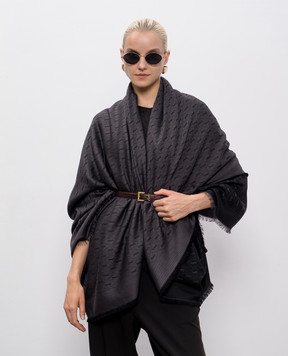 Saint Laurent Gray wool and silk scarf with monogram logo pattern 6891473YI74
