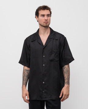 Dolce&Gabbana Black silk shirt with monogram logo pattern G5JH9TFJ1JY