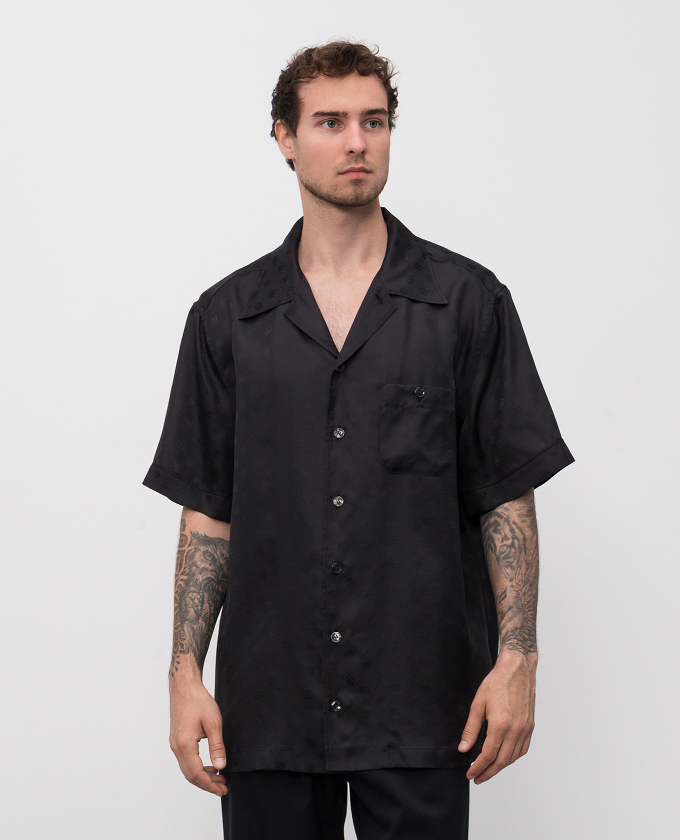 

Black silk shirt with monogram logo pattern Dolce&Gabbana