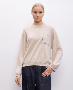 Brunello Cucinelli Beige wool, cashmere and silk jumper with monil chain M16244700