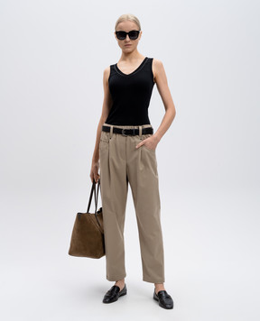 Brunello Cucinelli Black ribbed top with monil chain M0TC8BJ312
