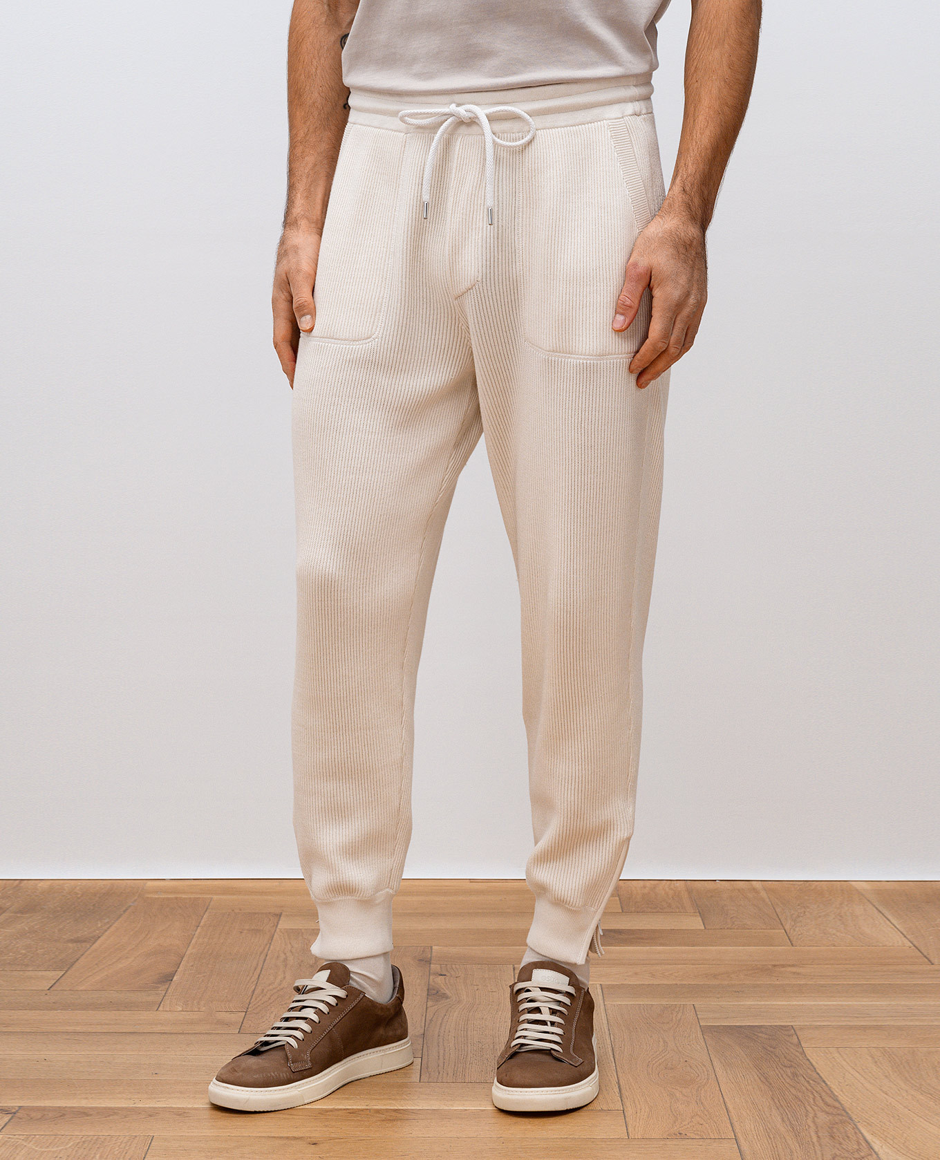 

Beige ribbed sweatpants Brunello Cucinelli, White