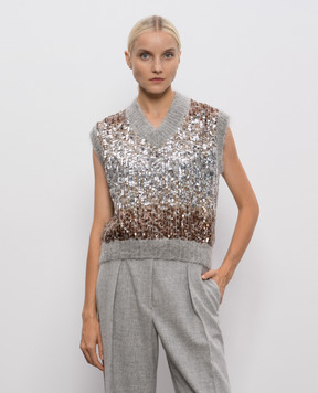 Brunello Cucinelli Gray wool vest with sequins M1U375902P