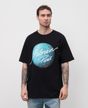 Balmain Black T-shirt with print EH0EG010GE80