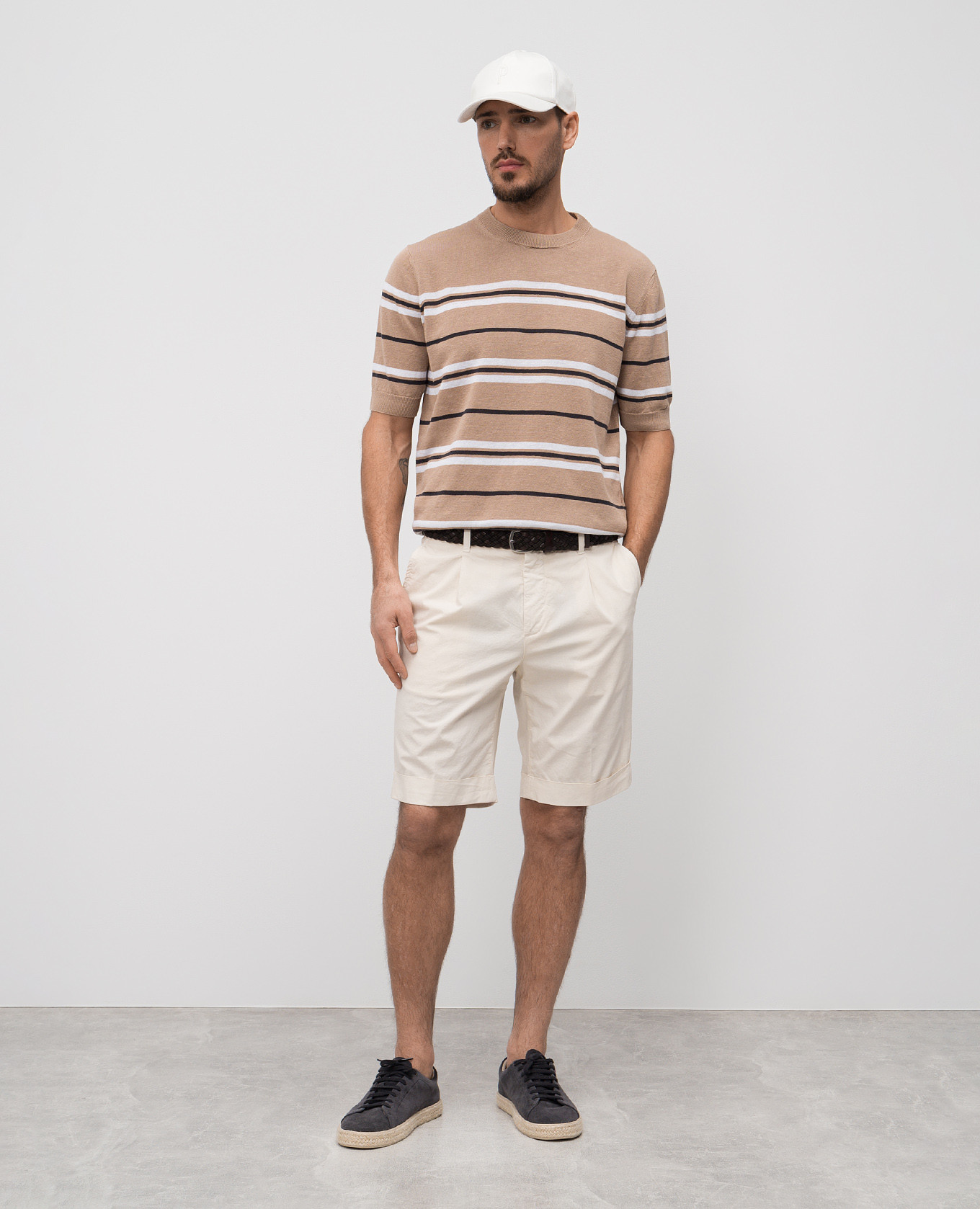 

Beige striped linen T-shirt Peserico
