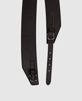 Peserico Black leather belt with monil chain S32593C0CC686