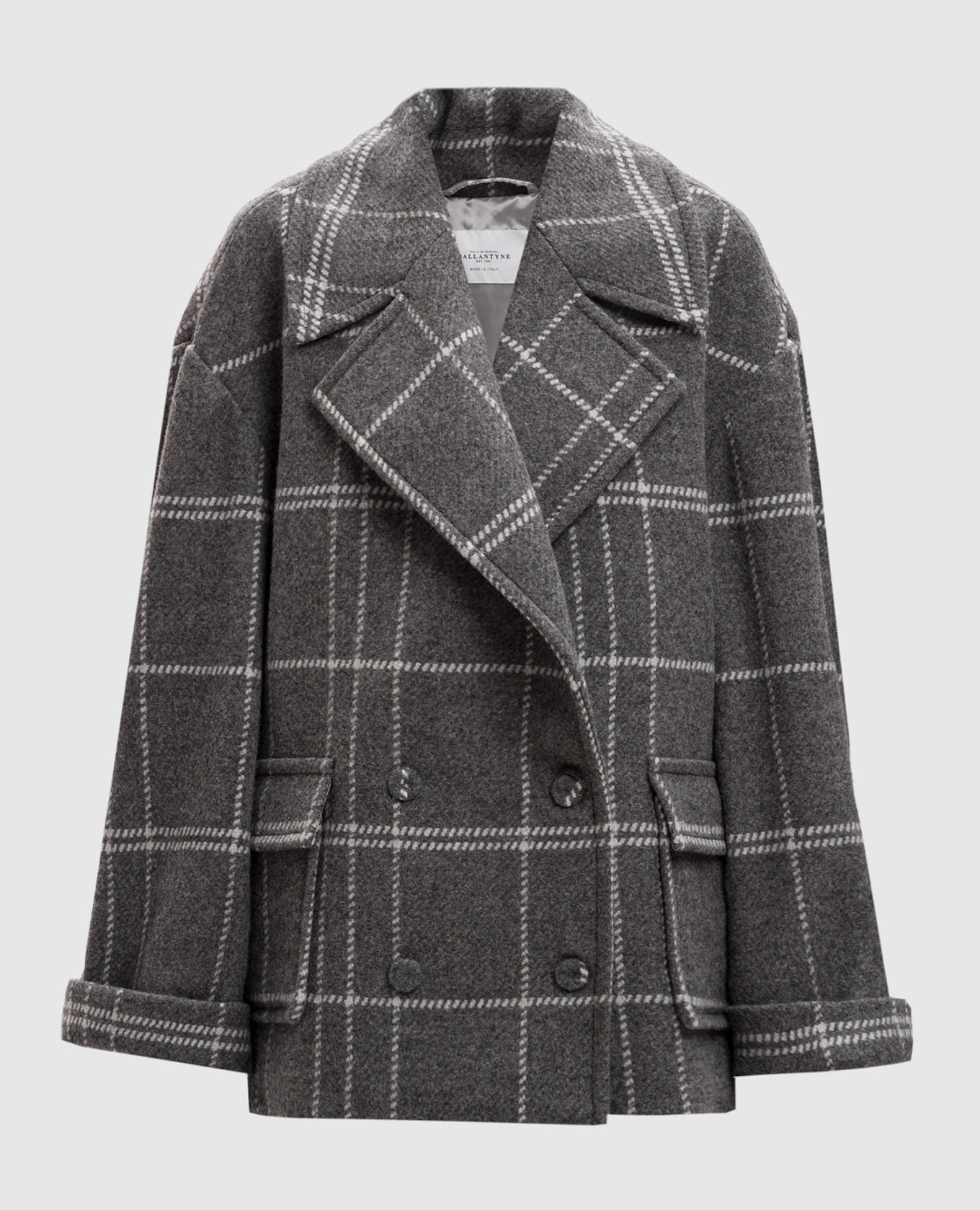 Gray double-breasted check wool and cashmere coat ballantyne