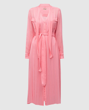 Twinset Pink midi shirt dress with pattern 251TP2260