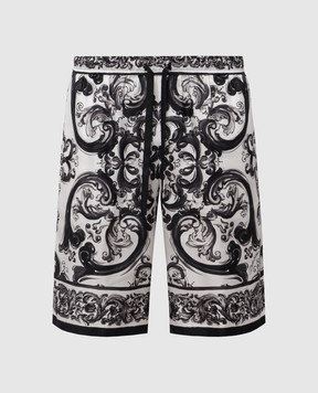 Dolce&Gabbana White silk shorts with branded print GV37ATHI1S6