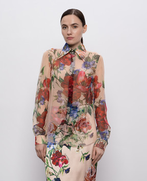Dolce&Gabbana Beige silk blouse with floral print F5R64TIS1Y7