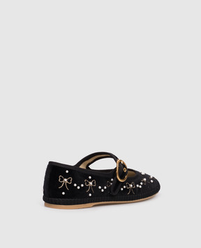 Valentino Black velvet Mary-Jane ballet flats with beads 7W2S0MQ8BNU