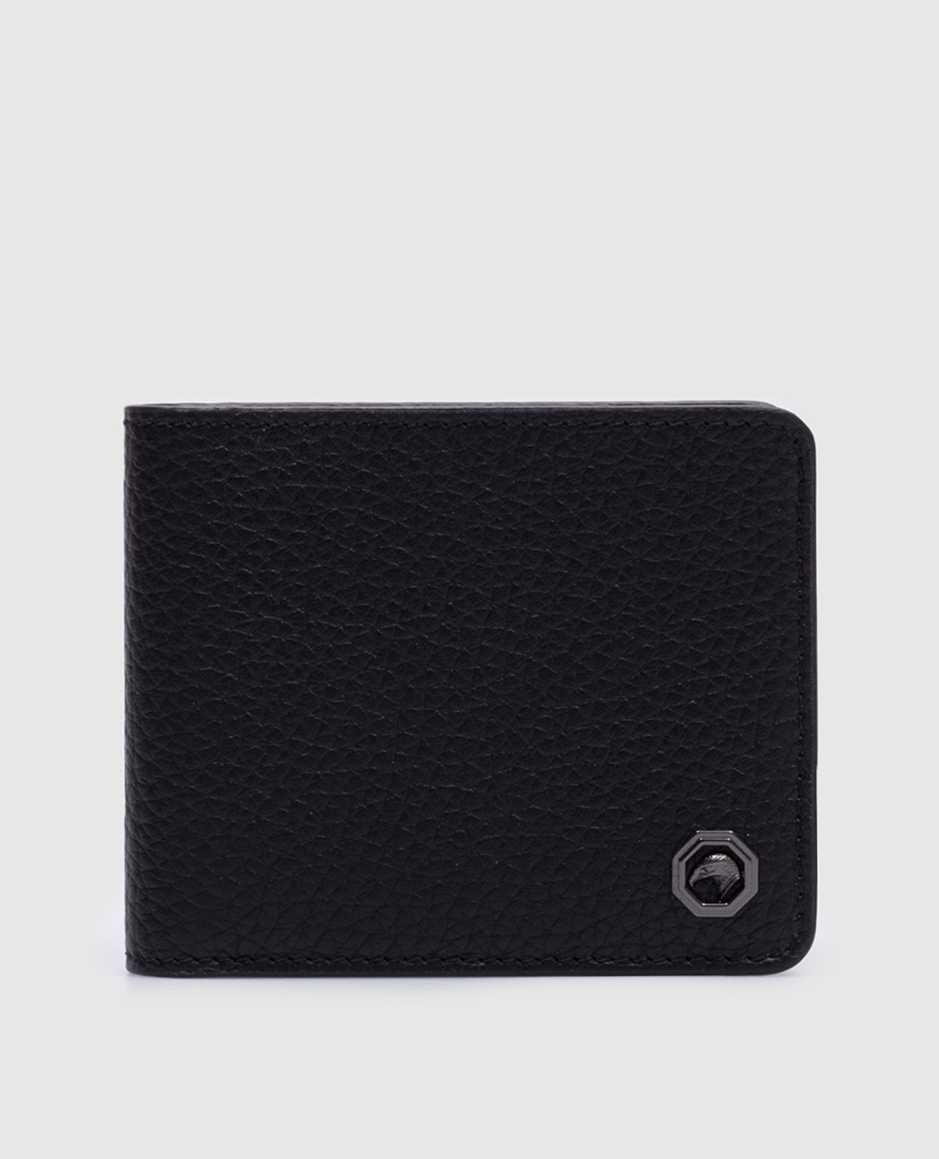 

Black leather purse with a metal emblem in the form of an eagle's head Stefano Ricci