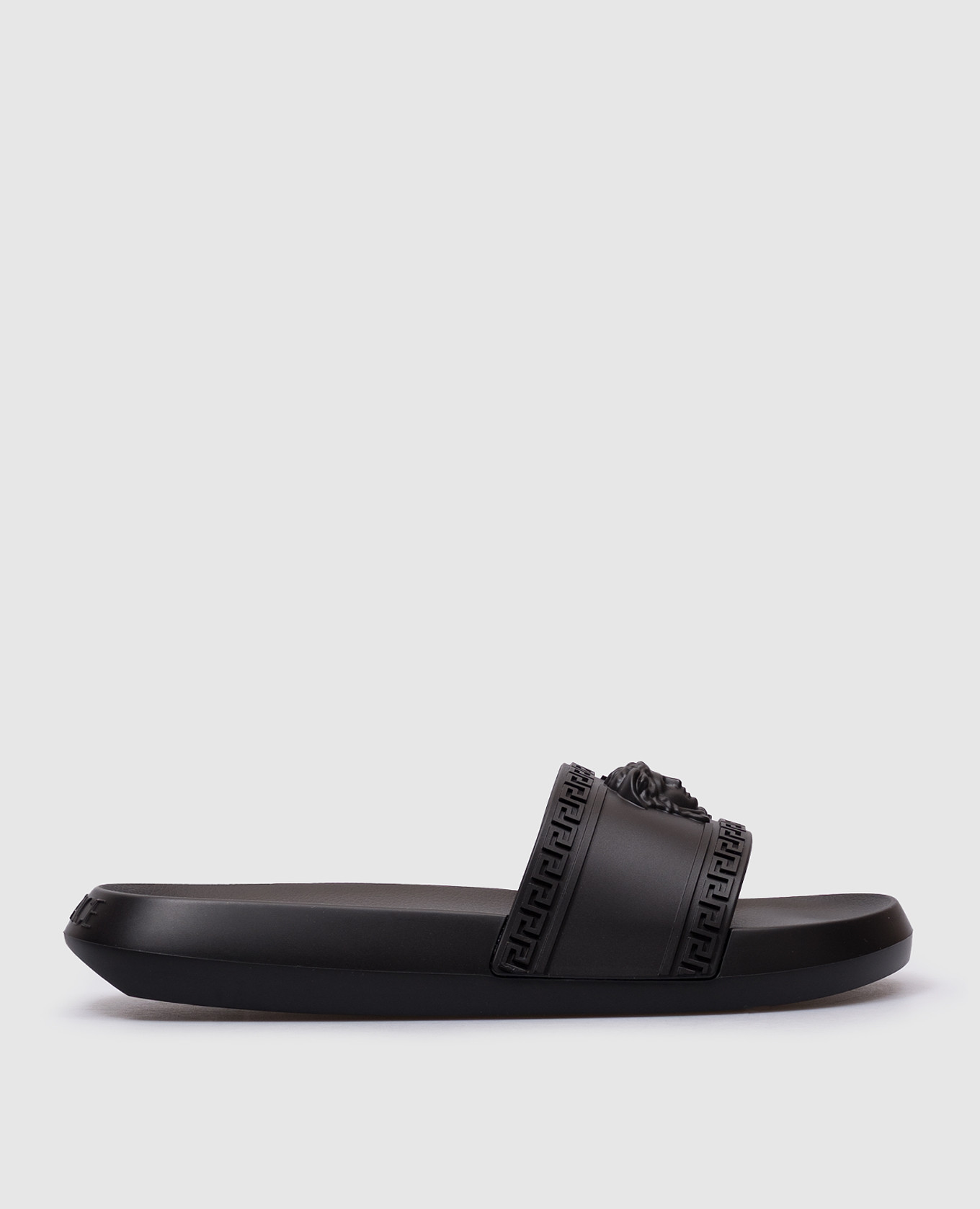 

Black sliders with textured Medusa emblem Versace