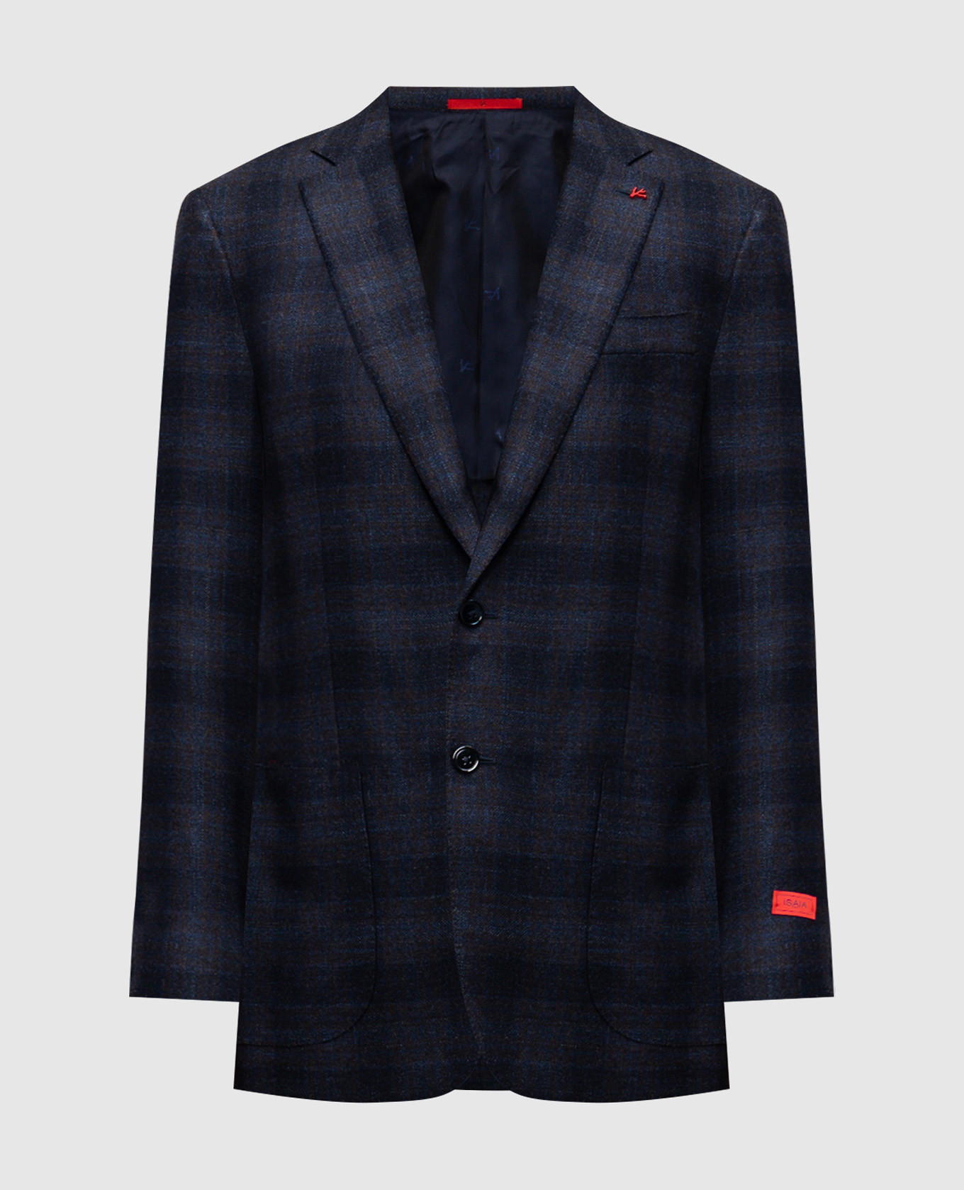 Blue checked wool, silk and cashmere blazer ISAIA