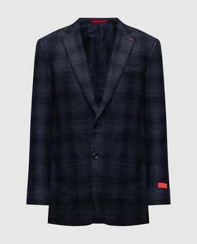 ISAIA Blue checked wool, silk and cashmere blazer 521GSI99684