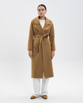 Heresis Brown cashmere coat with belt Y66120I560