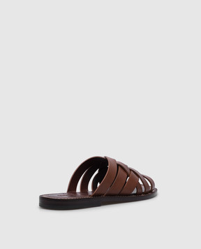 Brunello Cucinelli Brown leather braided flip-flops MZUELBM326