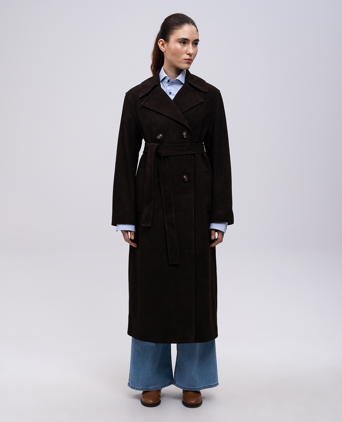 Brown suede double-breasted coat Babe Pay Pls 3