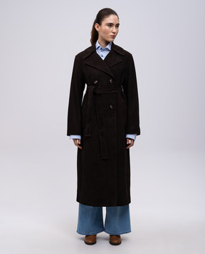 Babe Pay Pls Brown suede double-breasted coat 2517SUEDE