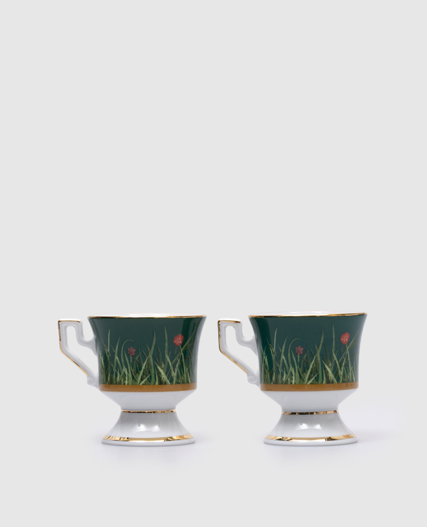 

Porcelain green coffee set with cups and saucers with 18k gold plating La DoubleJ