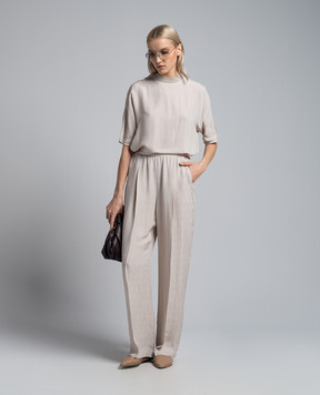 Agnona Beige pants with silk logo print T70608YJ5004