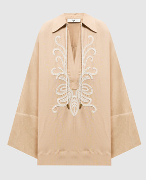Twinset Beige linen blouse with embroidery 251LB2FCC