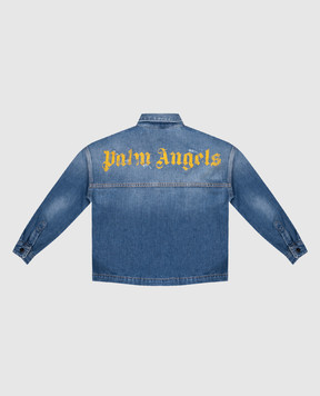 Palm Angels Children's blue denim jacket with logo and holes PBYD006F25DEN001612