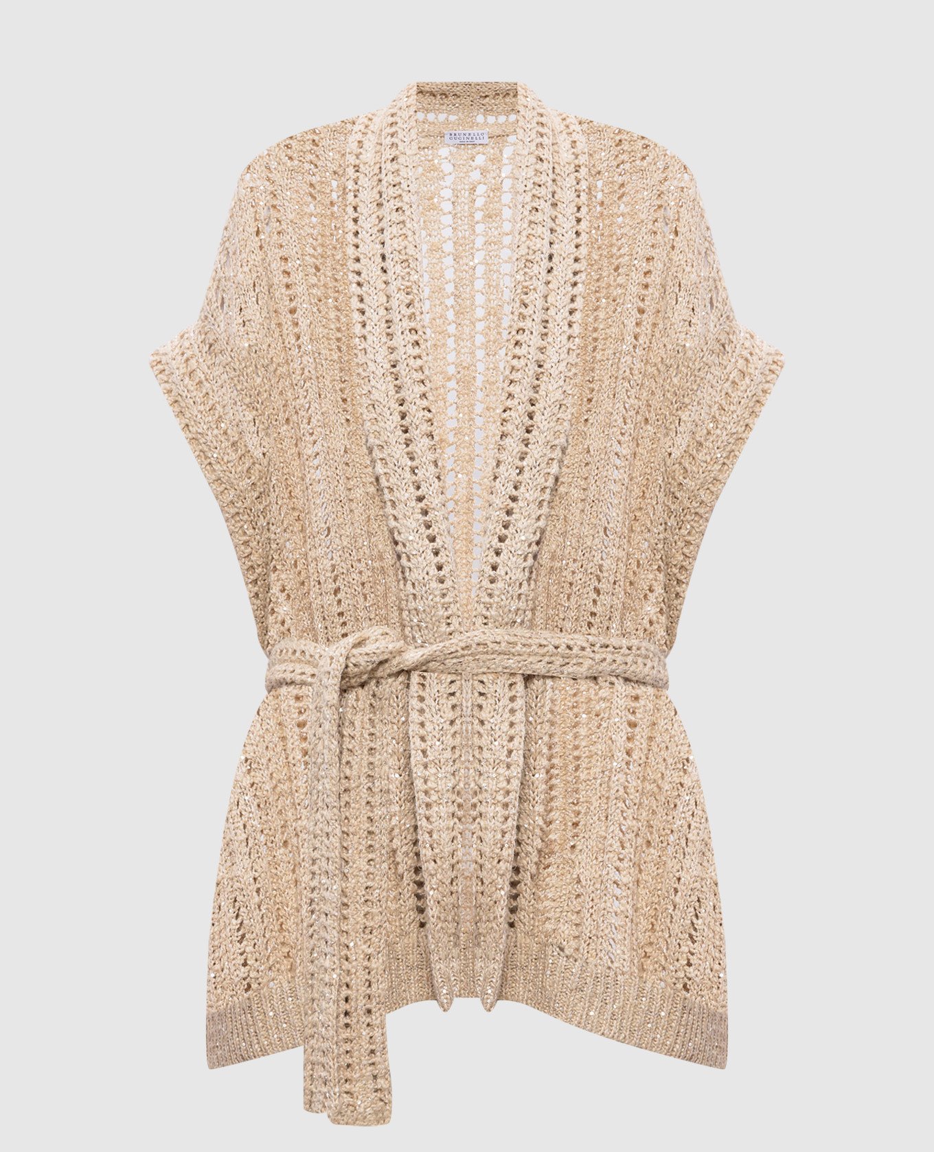 

Beige openwork cardigan with silk and linen Brunello Cucinelli