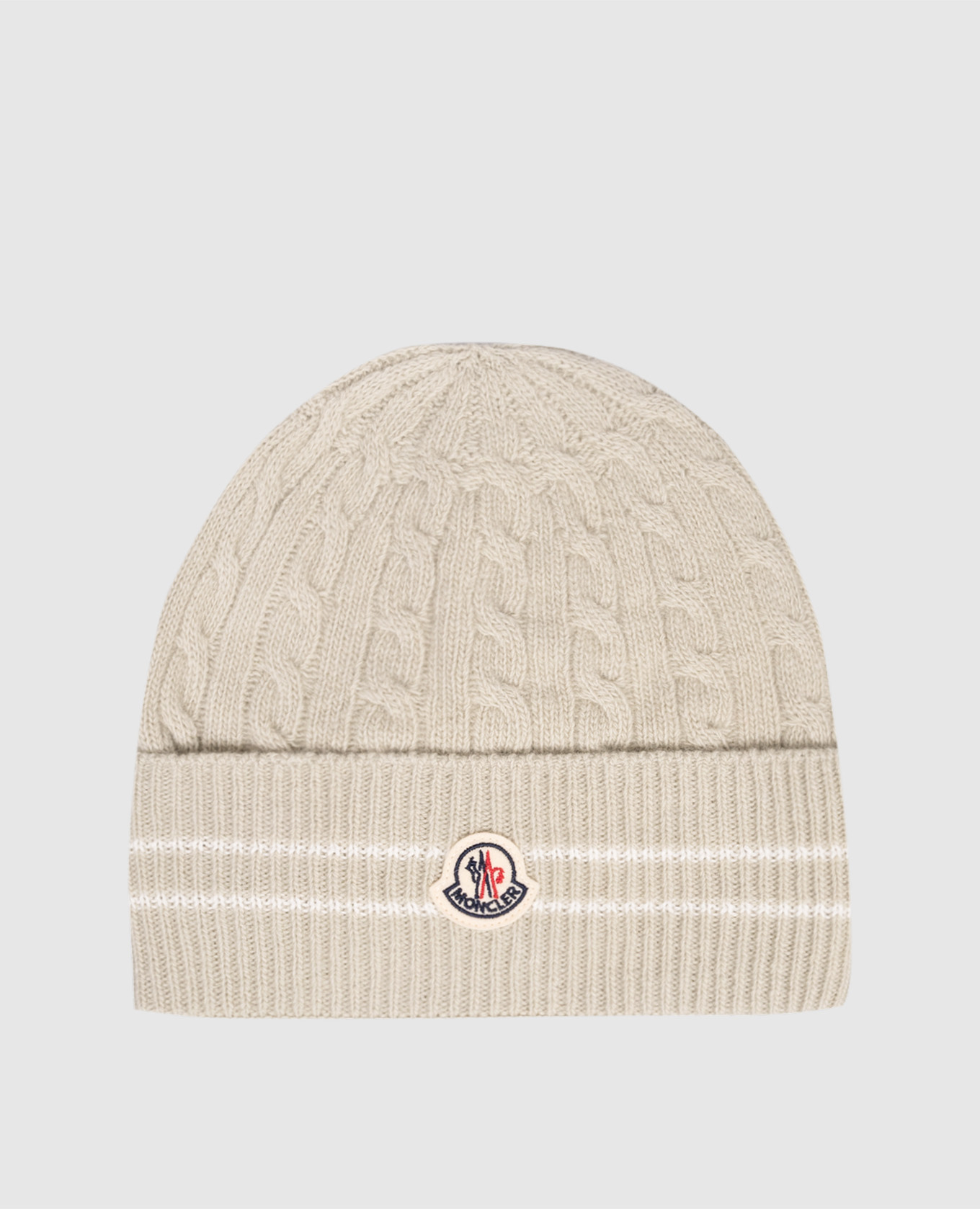 Khaki wool children&#39;s hat with logo patch Moncler ENFANT