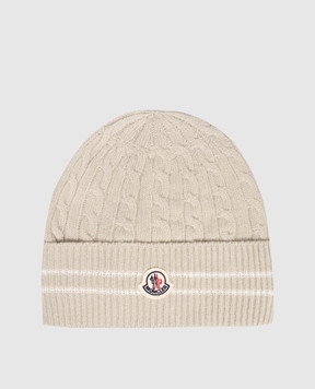 Moncler ENFANT Khaki wool children's hat with logo patch K29543B00014M1241