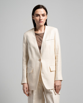 Peserico Beige linen jacket with monil chain E0113002606