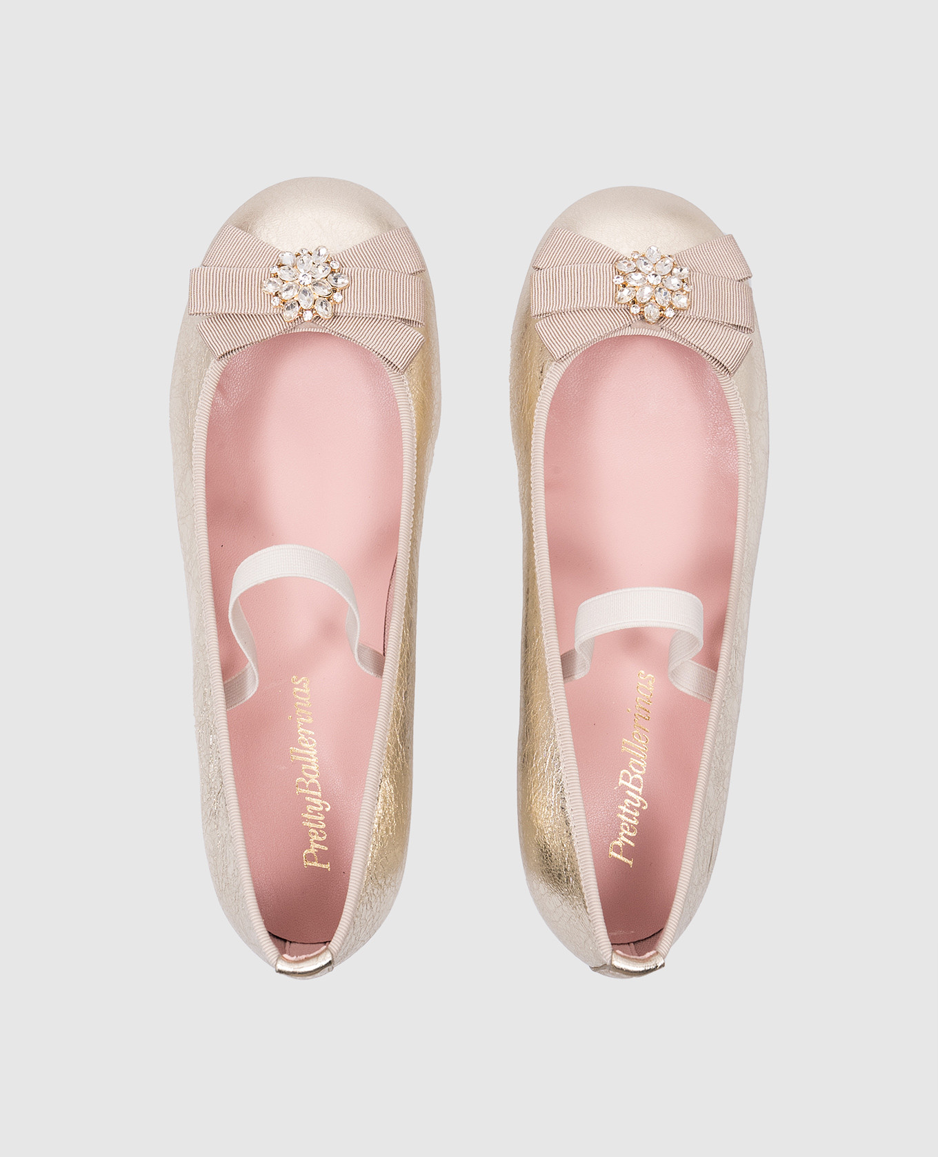 

Emma children's golden leather shoes with crystals Pretty Ballerinas