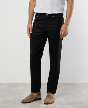 Brunello Cucinelli Black wool trousers with logo patch ME226I1780