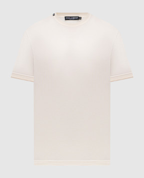 Dolce&Gabbana Beige silk T-shirt with logo G8ST1TFU75F