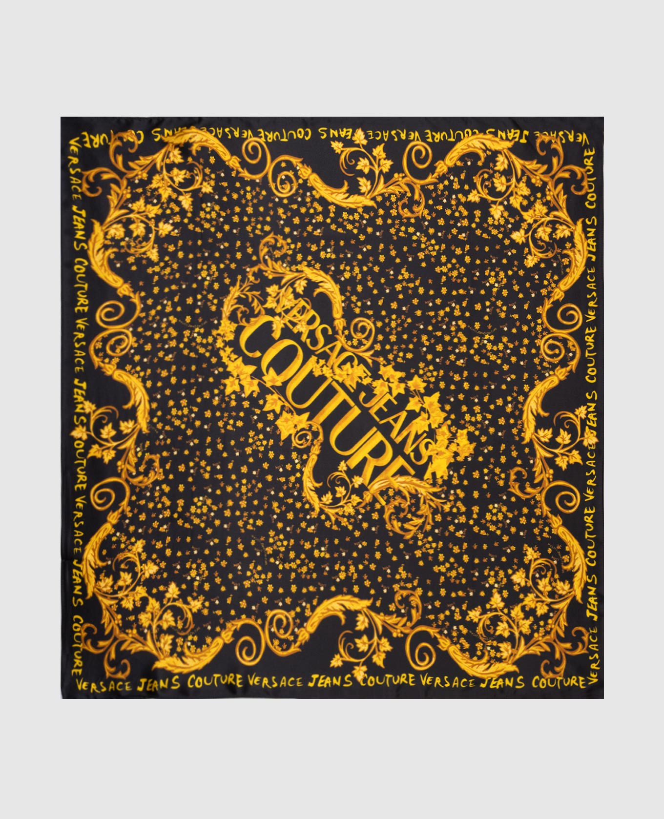

Black scarf made of silk in a floral print with a logo Versace Jeans Couture