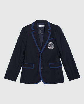 Dolce&Gabbana Baby blue wool blazer with logo patch L41J81G7NMP