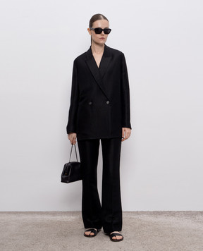 The Row Nat black double-breasted jacket with linen 8739W3789