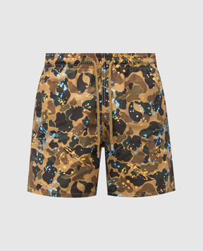 Palm Angels Khaki printed swim shorts PMFD01AF25FAB003