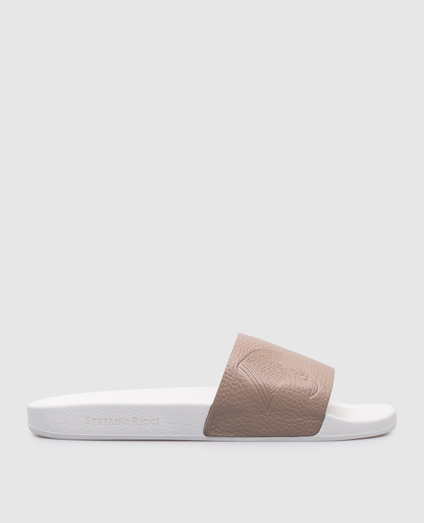 

Beige leather sliders with logo Stefano Ricci