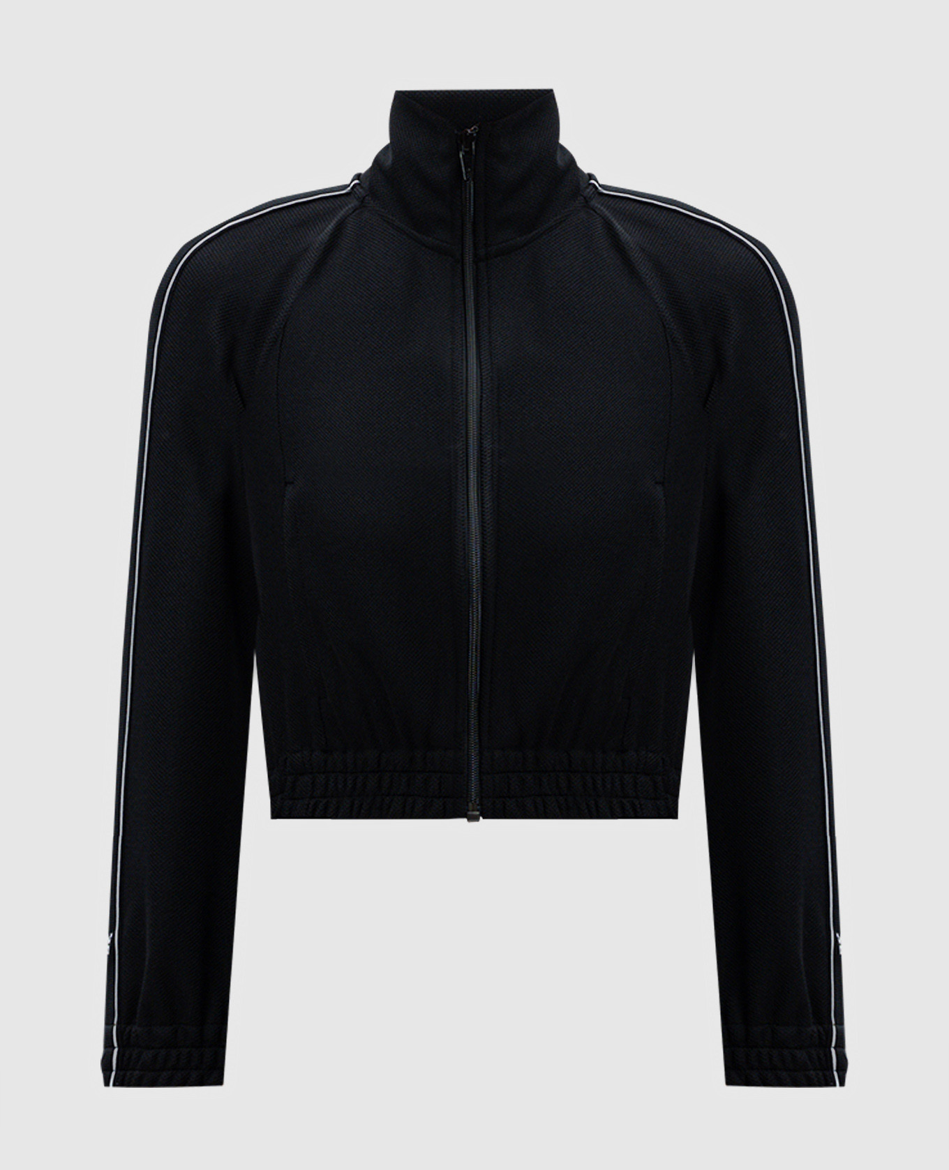 Black cropped sports jacket with contrasting ribbon