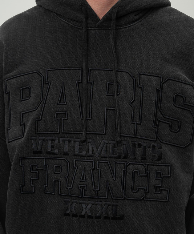 Vetements - Gray hoodie with textured embroidery Paris Vetements