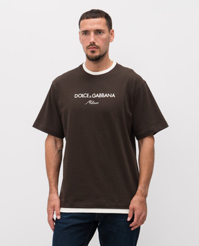 Dolce&Gabbana Brown T-shirt with embroidered logo G8ST6ZG7PCG